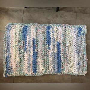 Handmade crocheted rag rug bathroom mat 21x35”